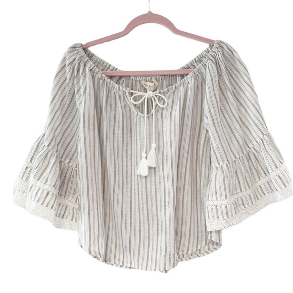 Lovestitch Striped Linen Blend Off The Shoulder Top Size Medium NWT - Picture 1 of 13